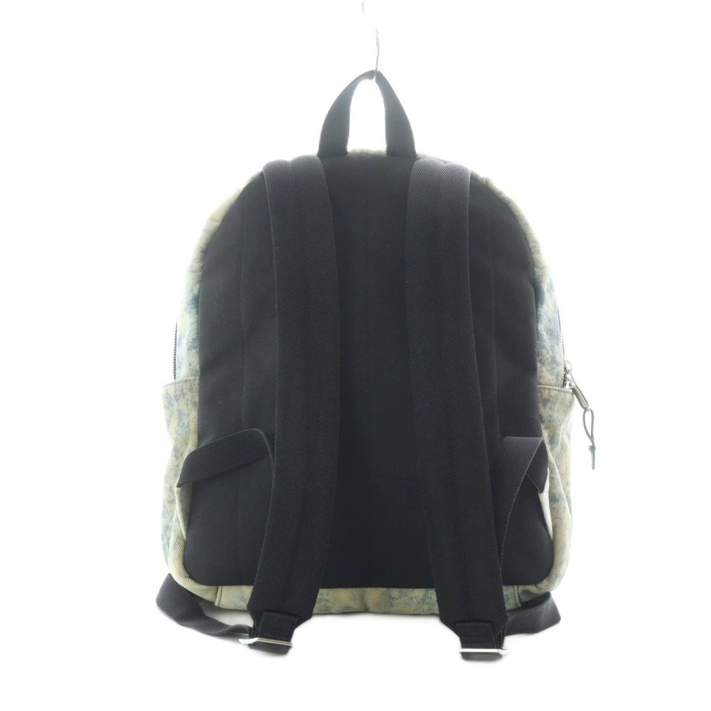 Saint Laurent Paris Denim Backpack Blue Beige Front Zip Pocket Patch